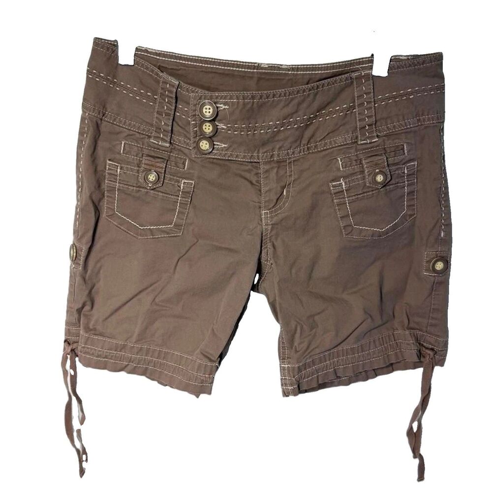 Sequin Hearts Women's Vintage Brown Cargo Shorts Cottagecore Y2K Button Low Rise